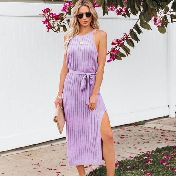 Vici Dresses & Skirts - LAST ONE - JANE RIBBED KNIT MIDI DRESS - LAVENDER